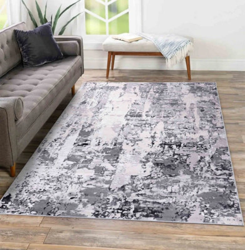 Image of Styra Modern Grunge Abstract Area Rugs Silver 120X170 Cm