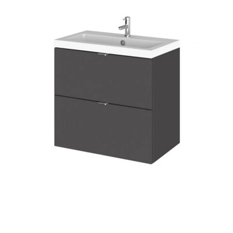 Image of Hudson Reed Fusion Wall Hung 2 Drawer Vanity Unit & Polymarble Basin, Stylish Sink Vanity Unit, Gloss Grey, 600mm