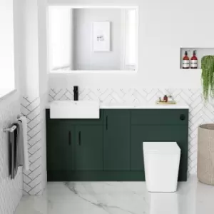 Image of 1500mm - 1800mm Green Toilet and Sink Unit with Marble Worktop and Black Fittings - Coniston