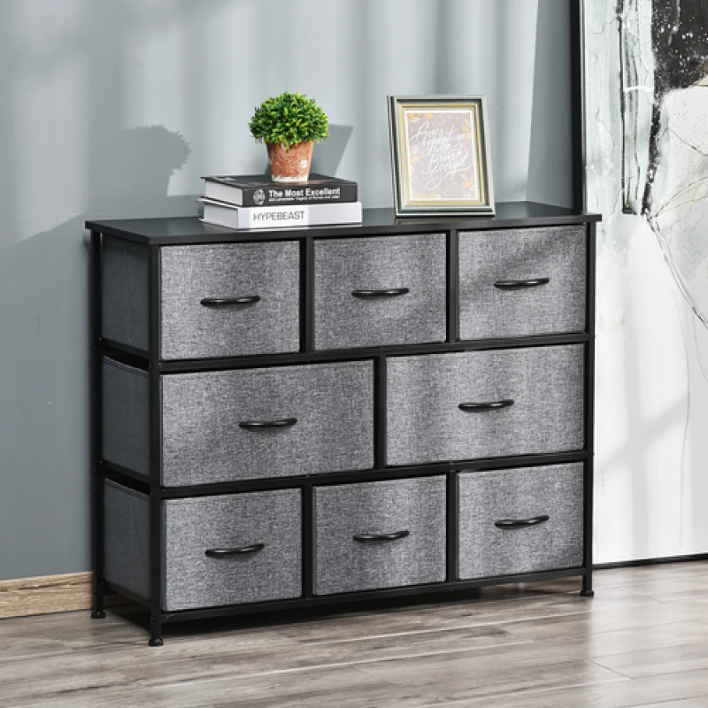 Image of HOMCOM Chest of Drawers Bedroom Dresser with 8 Fabric Drawers - Dark Grey TJ Hughes 5063603020368