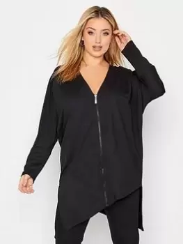 Image of Yours Asymmetric Zip Front Cardigan - Black, Size 30-32, Women