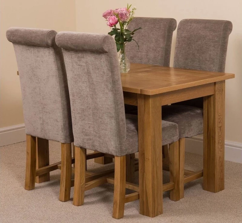 Image of Thats Furniture Hampton 120-160cm Oak Extending Dining Table & 4 Washington Fabric Chairs in Grey Grey Unisex