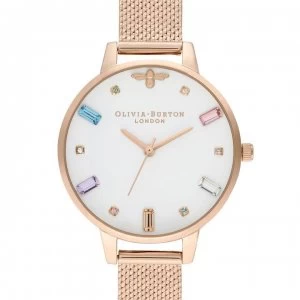 Image of Olivia Burton Olivia Rainbow Bee Gold Mesh Watch - Pale Rose Gold