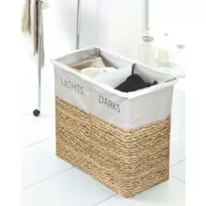 Image of Laundry Hamper Bin Basket 2 Compartment Large Storage Hyacinth Lights And Darks - Multicoloured
