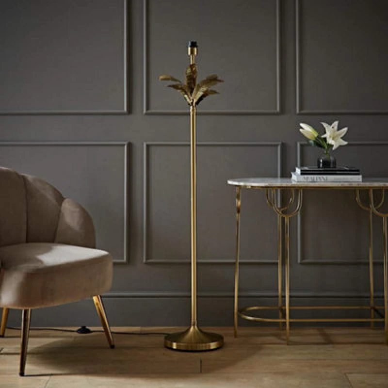 Image of ValueLights ValueLights Christina Gold Palm Leaf Detail Single Stem Floor Lamp Base Gold One Size Unisex 5016529272076