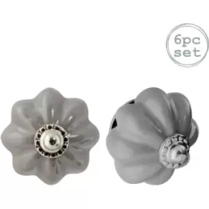 Image of Floral Ceramic Cabinet Knobs - Grey - Pack of 6 - Nicola Spring