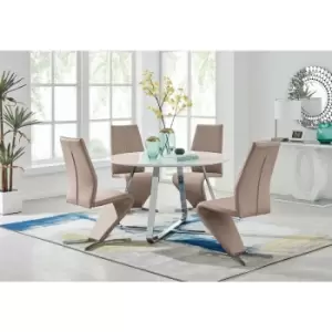 Image of Santorini White Wood Contemporary Round Dining Table And 4 Cappuccino Grey Willow Chairs - Cappuccino
