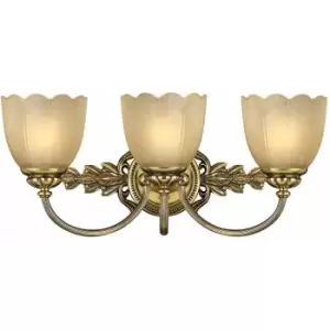 Image of Loops - 3 Bulb Wall Light Scalloped Marble Etched Amber Shade Burnish Brass LED G9 3.5W