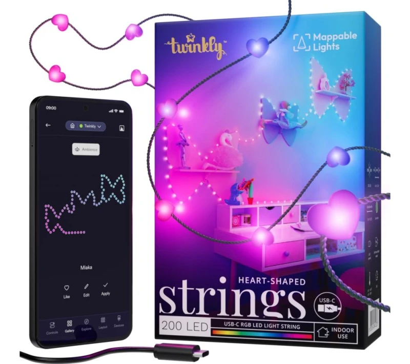 Image of TWINKLY Candies Hearts Smart 200 RGB LED String Lights - 13 m 8053614841240