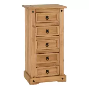 Image of Seconique Corona 5 Drawer Narrow Chest - Distressed Waxed Pine