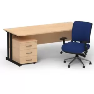 Image of Impulse 1800 x 800 Black Cant Office Desk Maple + 3 Dr Mobile Ped & Chiro Med Back Blue W/Arms