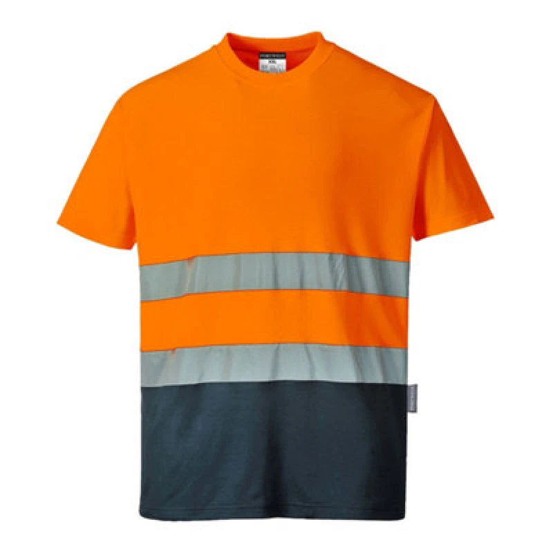 Image of Portwest Hi Vis Cotton Comfort Contrast Short Sleeve T Shirt S173ONRXS Colour: Orange / Navy