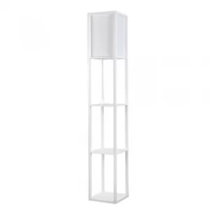 Image of Wooden Shelving Unit Floor Lamp With Fabric Shade in White