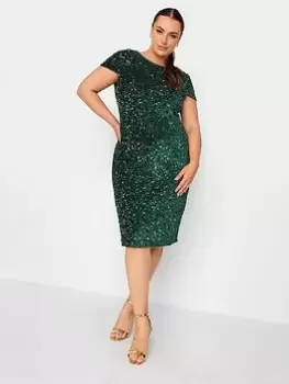 Image of Yours Sequin Velvet Shift dress, Green, Size 24, Women