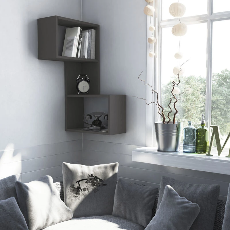 Image of DECORTIE Decortie - Part Modern Corner Shelf 82cm Narrow - Anthracite Grey - Anthracite Grey M.KT.01.13198.4