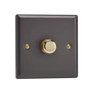 Image of Varilight Vogue LED V-Pro 1 Gang Rotary Dimmer Switch Slate with Brass Knob