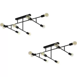 Image of 2 PACK Wall Flush 8 Ceiling Light Colour Black Geometric Design E27 8x40W