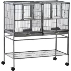 Image of PawHut Double Rolling Bird Cage with Removable Metal Tray and Storage Shelf - Black