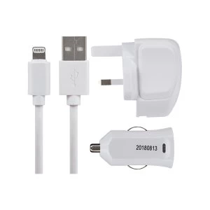 Image of Maplin Lightning to USB A Male Cable 1.5m Plus USB Car Charger & Mains Charger UK Plug