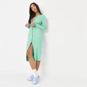 Image of Missguided Rib Button Through Midi Dress - Green