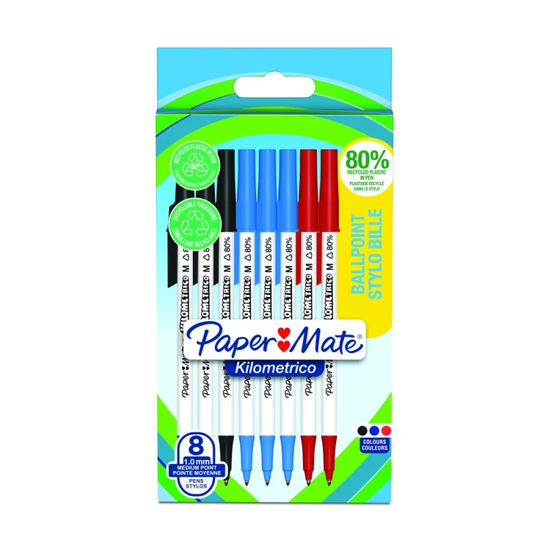 Image of Newell Brands Paper Mate Kilometrico Ballpen AST PK8