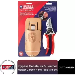 Image of Gift Set of Bypass Secateurs & Leather Holster Garden Hand Tools - Spear&jackson