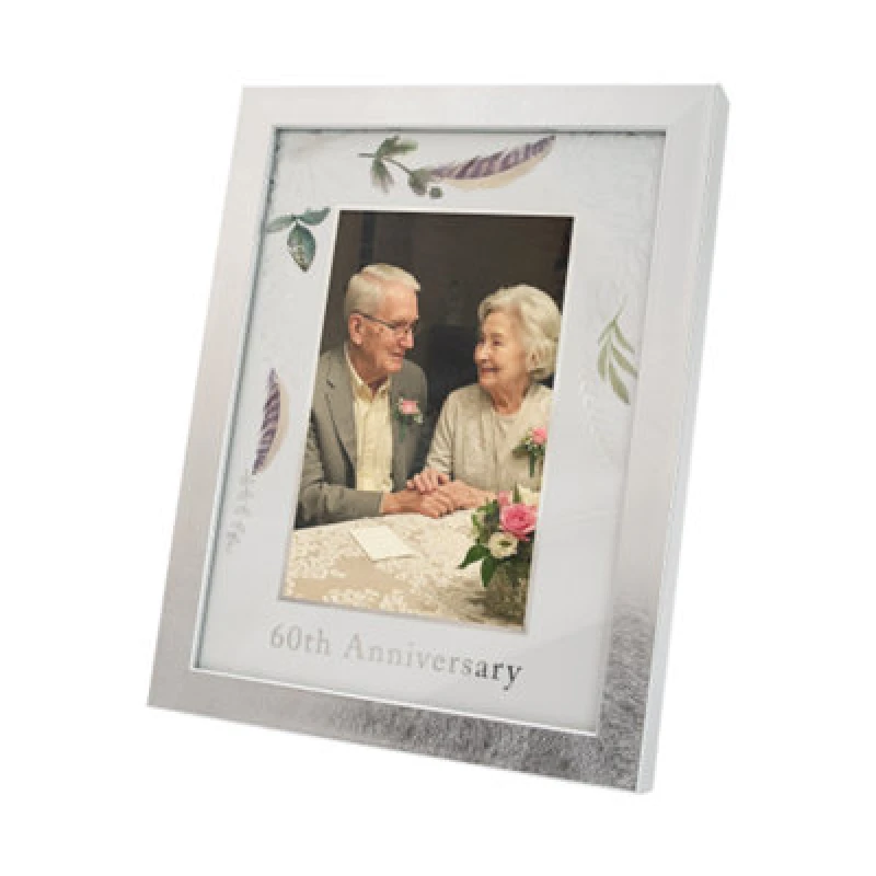 Image of Happy Homewares Modern 60Th Anniversary 4X6 Frame In Brushed Silver With Floral Decor