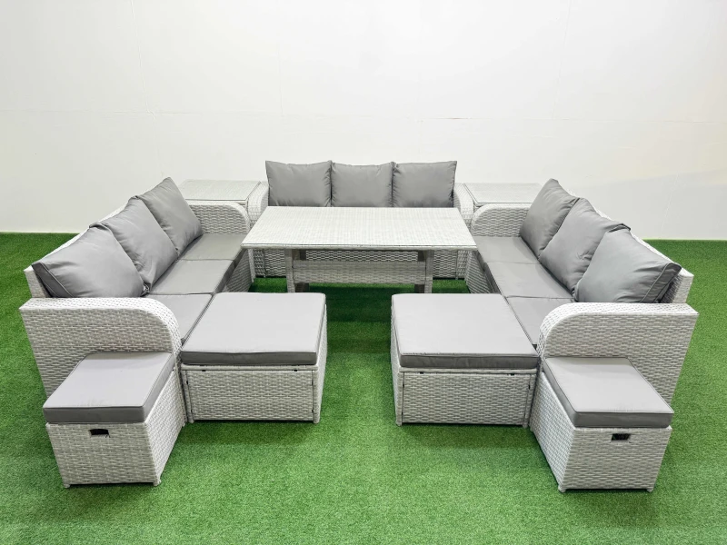 Image of Fimous PE Rattan Lounge Sofa Sets 10 Seater Outdoor Garden Furniture Set in Light Grey Light Grey Unisex