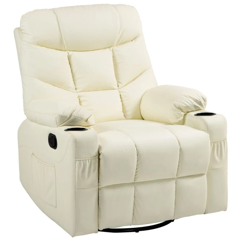 Image of HOMCOM Manual Recliner Chair with Footrest - Cup Holder - Swivel Base - Cream - Cream TJ Hughes 5056725546915