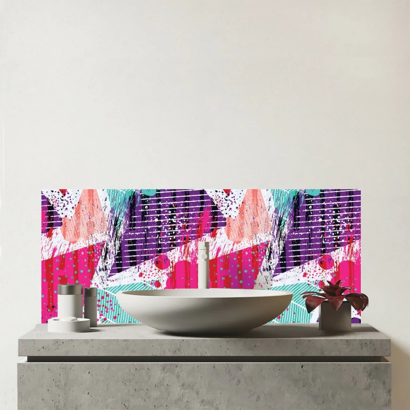 Image of Warren Reed - Designer Shabby Geometric Pattern Glass Bathroom Splashback in Pink Pink Unisex