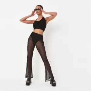 Image of Missguided Mesh Split Hem Flare - Black