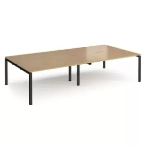 Image of Bench Desk 4 Person Rectangular Desks 3200mm Oak Tops With Black Frames 1600mm Depth Adapt