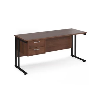 Image of Office Desk Rectangular Desk 1600mm With Pedestal Walnut Top With Black Frame 600mm Depth Maestro 25 MC616P2KW
