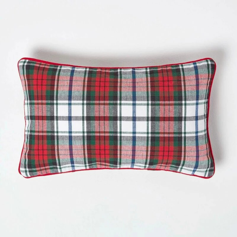 Image of Homescapes Cotton Tartan Cushion Cover Multi