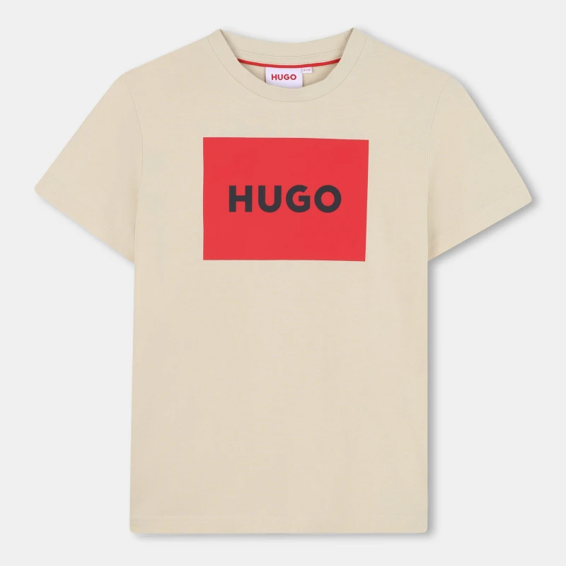 Image of Hugo Unisex Kids Big Logo Cotton Short Sleeve T-Shirt Stone 255 unisex 6Y