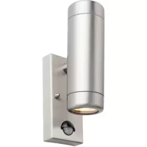 Image of Twin Up & Down Wall Light with PIR Sensor - 2 x 7W GU10 LED - Brushed Steel