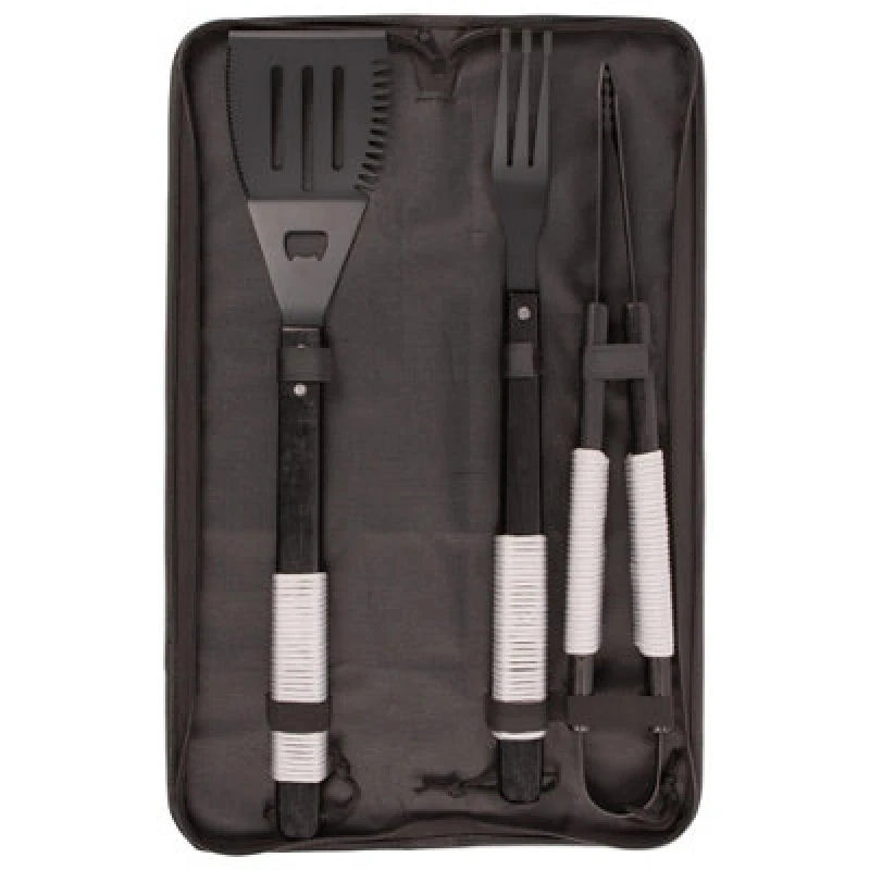 Image of Bobbyq 3Pc Wooden Bbq Tool Set - Grey Rope
