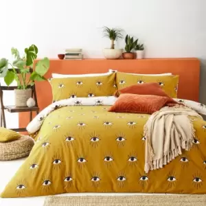 Image of Furn. Theia Ochre Duvet Cover and Pillowcase Set Yellow/Black/White