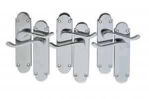 Image of Wickes Vancouver Victorian Shaped Latch Door Handle Set - Chrome 3 Pairs