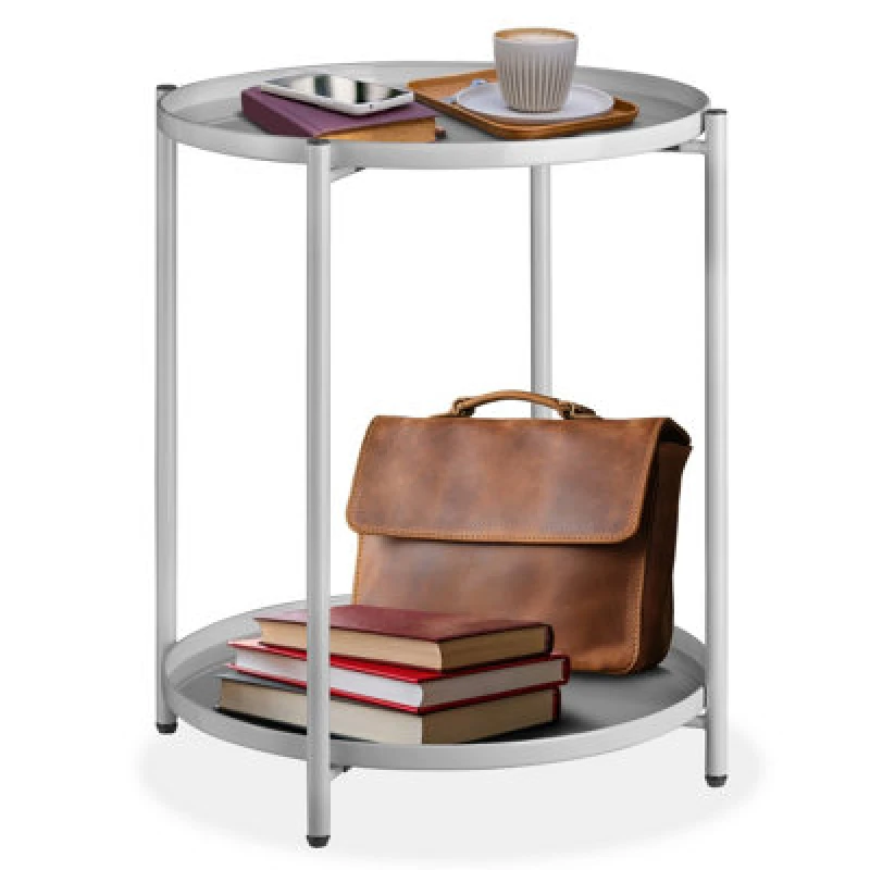 Image of Tectake Bedside Table Oxford - Round With Removable Shelves, 45.5 X 45.5 X 53cm - Grey