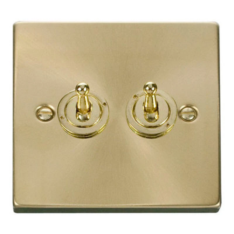 Image of SE Home Satin / Brushed Brass 2 Gang 2 Way 10AX Toggle Light Switch Gold unisex