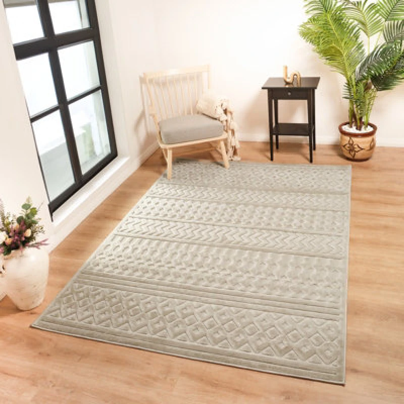 Image of Livabliss In- & Outdoor 3D High & Low Pile Textured Beige Haruka Area Rug 120 X 170 Cm - Easy To Clean, Perfect For Balcony Or Dining Room