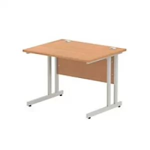 Image of Dynamic Rectangular Office Desk Oak MFC Cantilever Leg Grey Frame Impulse 1000 x 800 x 730mm