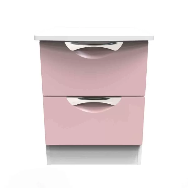 Image of Welcome Furniture Ready Assembled Camden 2 Drawer Bedside - Wireless Charging In Kobe Pink & White