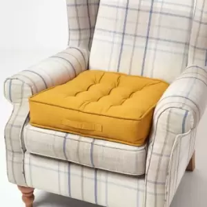 Image of Mustard Cotton Armchair Booster Cushion - Yellow - Homescapes