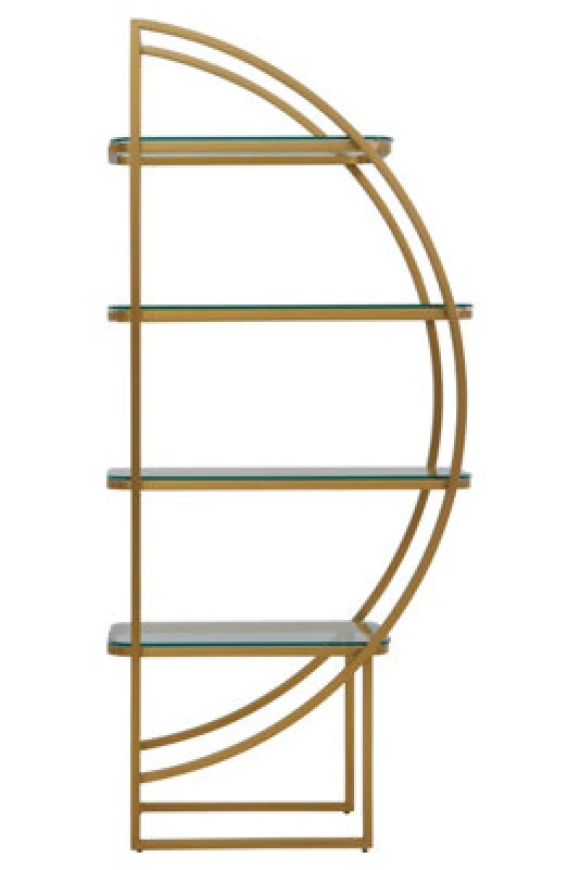 Image of Premier Housewares Right Half Moon Shelf Unit, Modern Retro Gold Shelf Unit, Four Sleek Glass Shelves, Art Deco Gold Shelves Gold