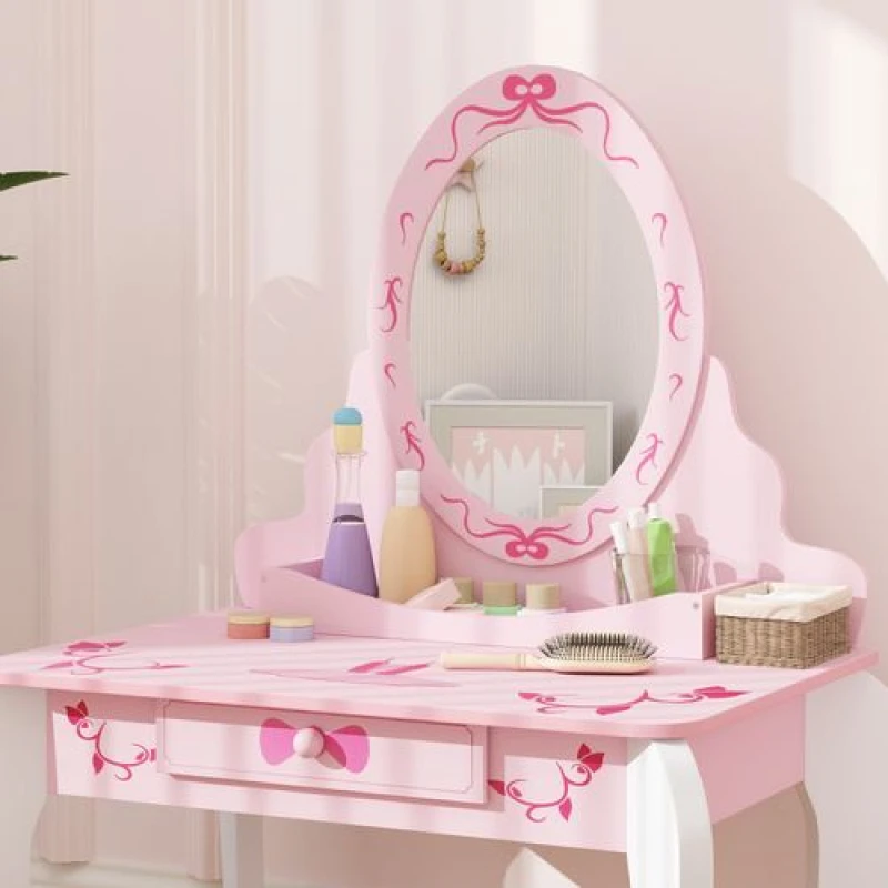Image of AIYAPLAY Kids Dressing Table Set - 2 PCS Children Vanity Table with Stool TJ Hughes 5063603221505