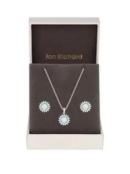 Image of Jon Richard Rhodium Plated Aqua Set - Gift Boxed