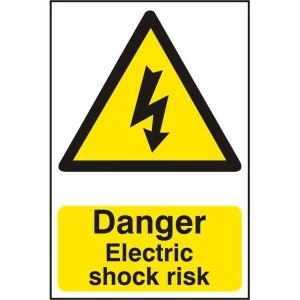 Image of ASEC Danger Electric Shock Risk 200mm x 300mm PVC Self Adhesive Sign