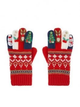 Image of Monsoon Girls Festive Novelty Gloves - Red
